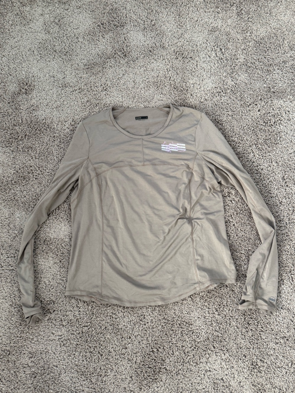 Janji Women’s Run All Day Taupe Long Sleeve Running Tee with Horse Graphics